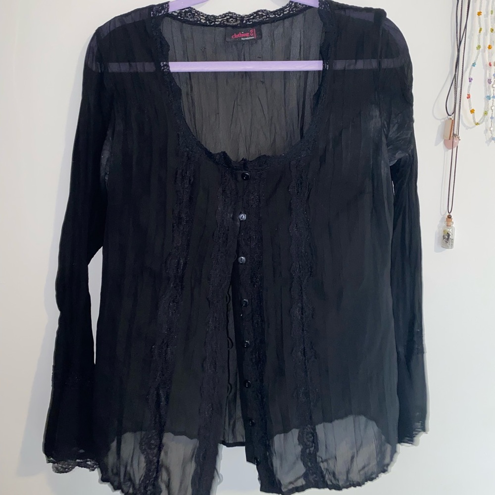 Gothic Sheer Black Button Up